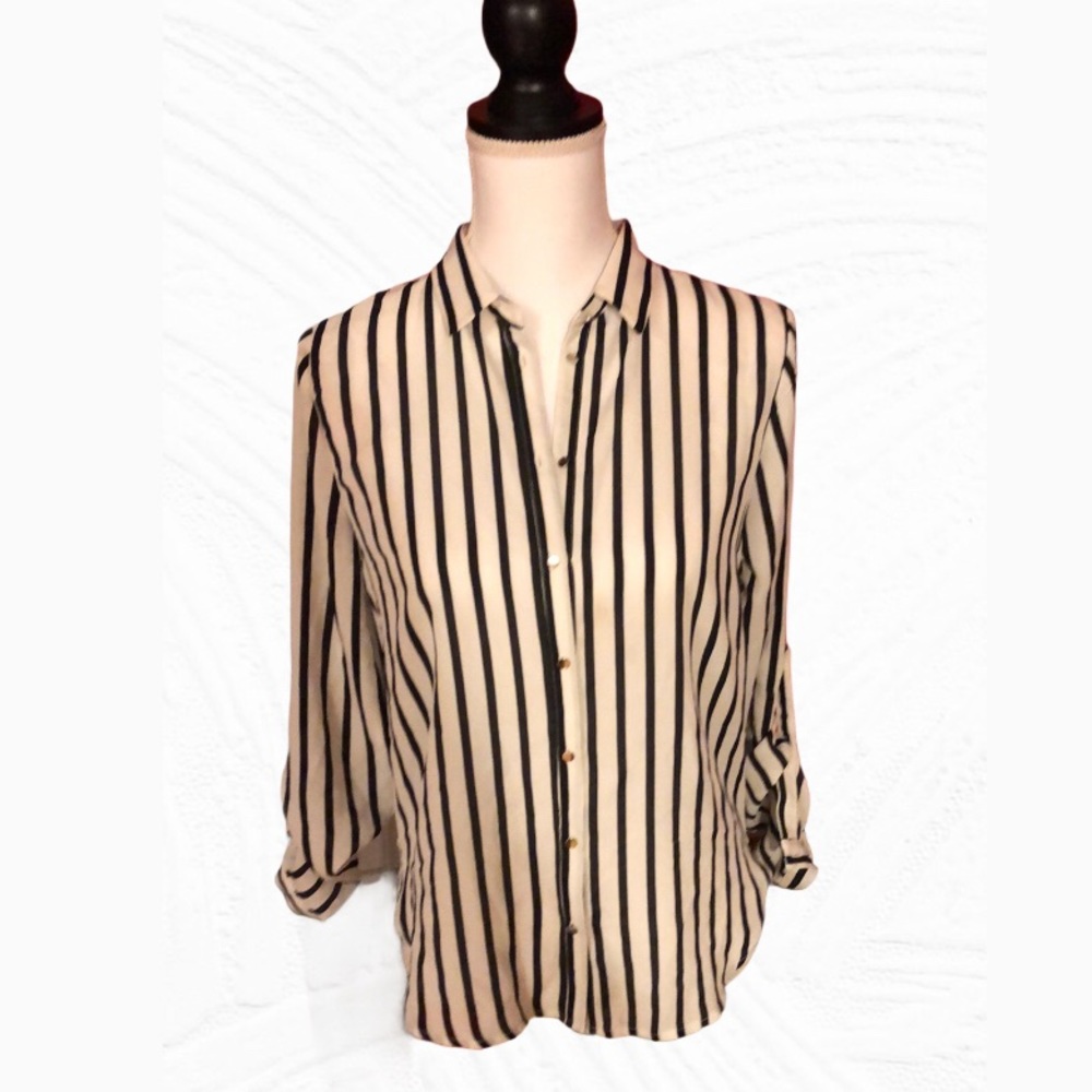 Black & White Striped Button Light Dress Shirt NWT